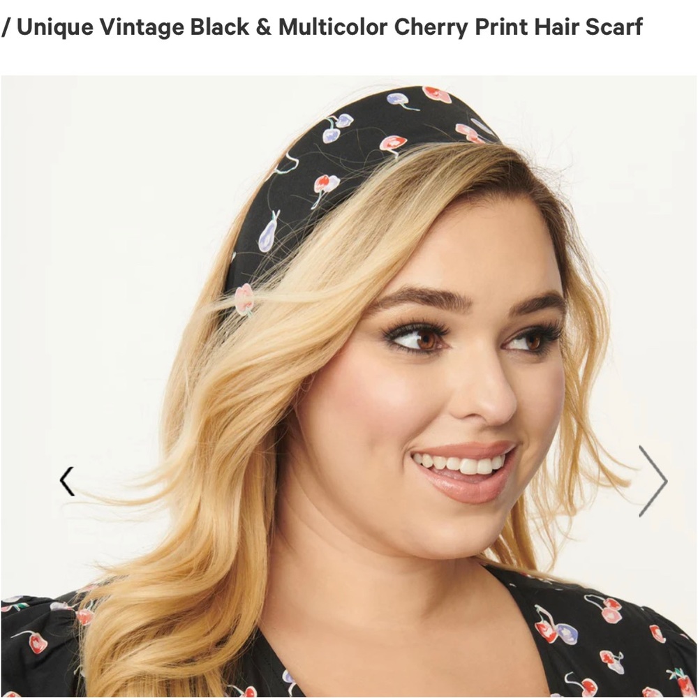 💜♀️5DAYSALE ♀️💜Unique Vintage Black & Multicolor Cherry Print Hair Scarf - Picture 2 of 2